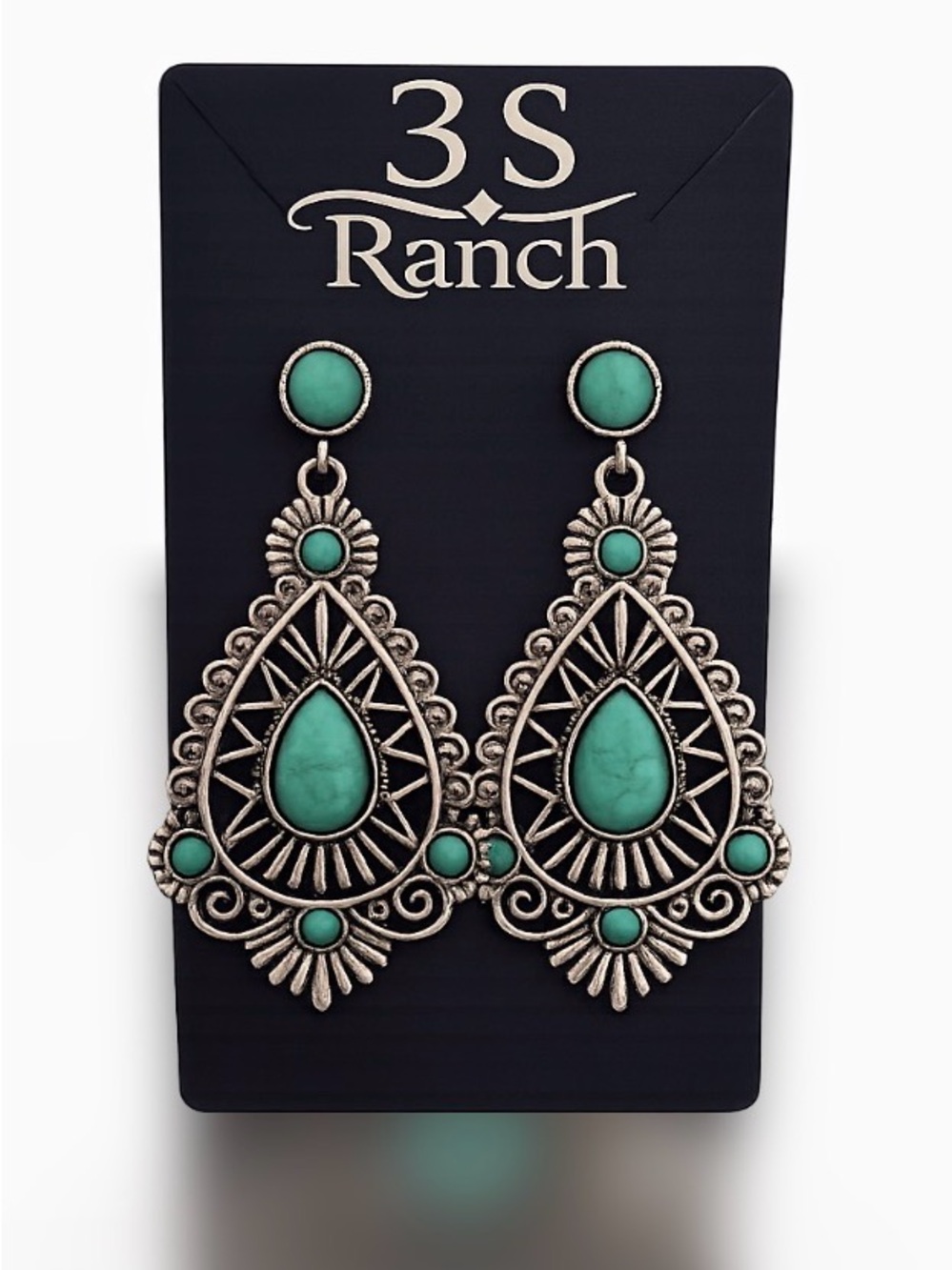 3S Ranch  La Chula Turquoise Teardrop Western Earrings